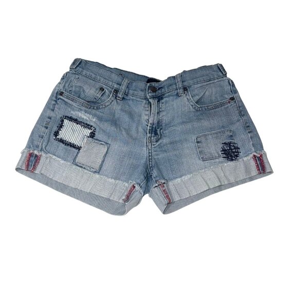 Forever 21 Distressed Denim Shorts With Patchwork Size 29 Blue Casual Summer Wea - Picture 1 of 8